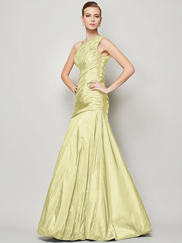 Classy Sleeveless One Shoulders Pleats Long Taffeta Bridesmaid Dresses - Image 8