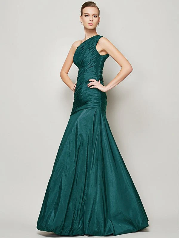 Classy Sleeveless One Shoulders Pleats Long Taffeta Bridesmaid Dresses - Image 9