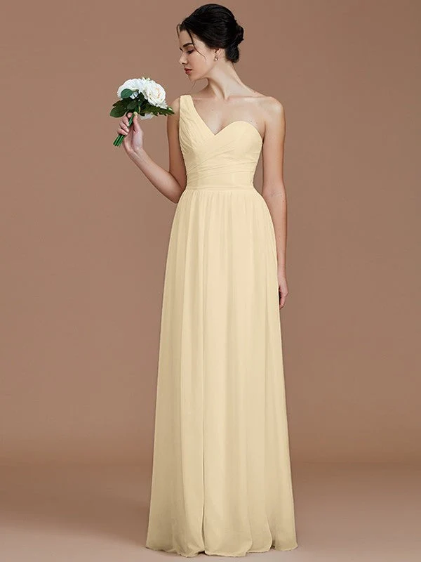 Classy Sleeveless One Shoulders Ruched Chiffon Bridesmaid Dresses - Image 10