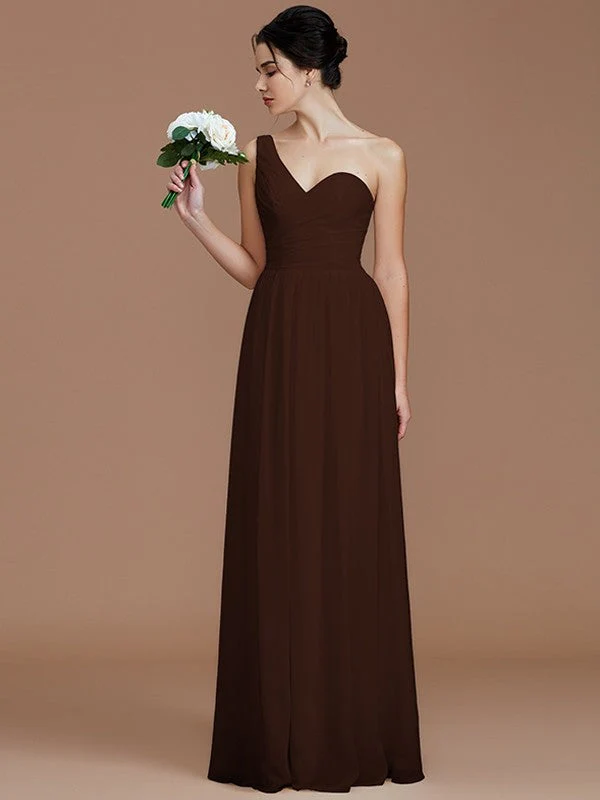 Classy Sleeveless One Shoulders Ruched Chiffon Bridesmaid Dresses - Image 11