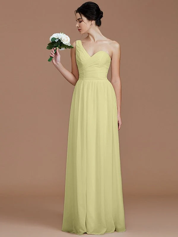 Classy Sleeveless One Shoulders Ruched Chiffon Bridesmaid Dresses - Image 12