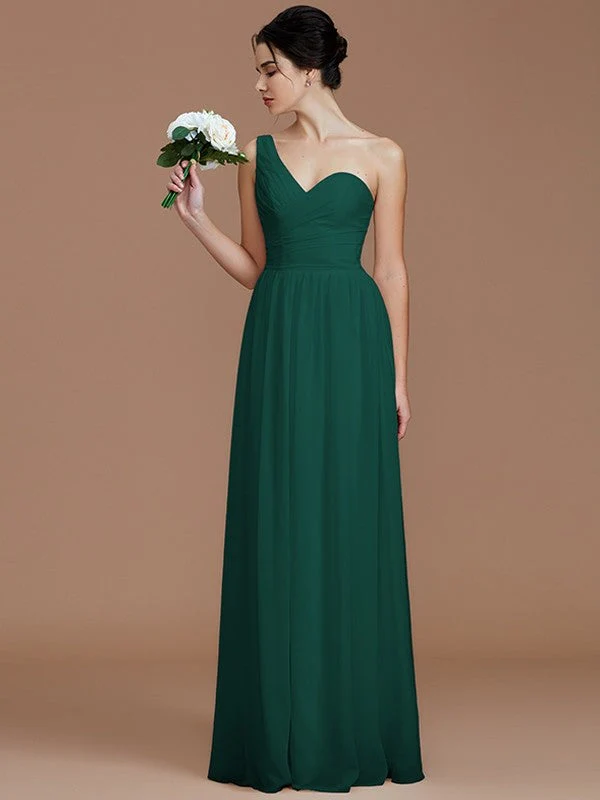 Classy Sleeveless One Shoulders Ruched Chiffon Bridesmaid Dresses - Image 13