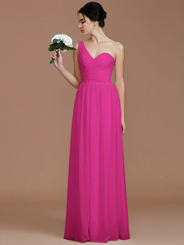 Classy Sleeveless One Shoulders Ruched Chiffon Bridesmaid Dresses - Image 15
