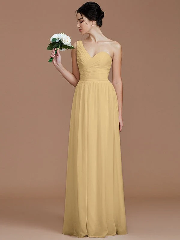 Classy Sleeveless One Shoulders Ruched Chiffon Bridesmaid Dresses - Image 16