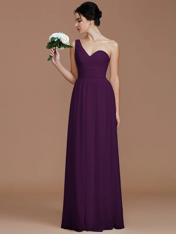 Classy Sleeveless One Shoulders Ruched Chiffon Bridesmaid Dresses - Image 17