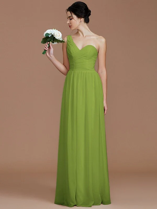 Classy Sleeveless One Shoulders Ruched Chiffon Bridesmaid Dresses - Image 18
