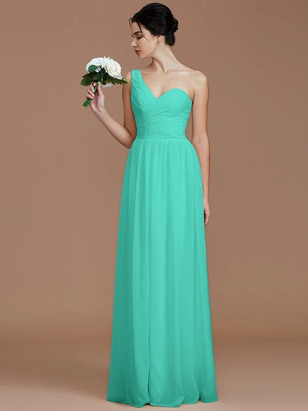 Classy Sleeveless One Shoulders Ruched Chiffon Bridesmaid Dresses - Image 19