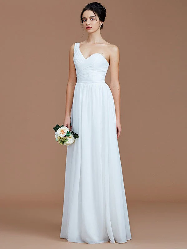 Classy Sleeveless One Shoulders Ruched Chiffon Bridesmaid Dresses - Image 2
