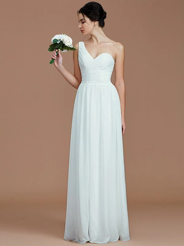 Classy Sleeveless One Shoulders Ruched Chiffon Bridesmaid Dresses - Image 20