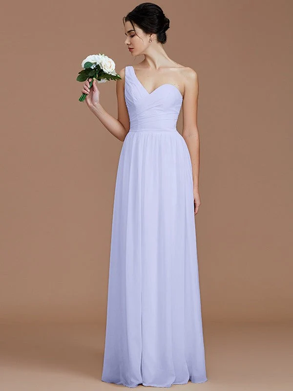 Classy Sleeveless One Shoulders Ruched Chiffon Bridesmaid Dresses - Image 21