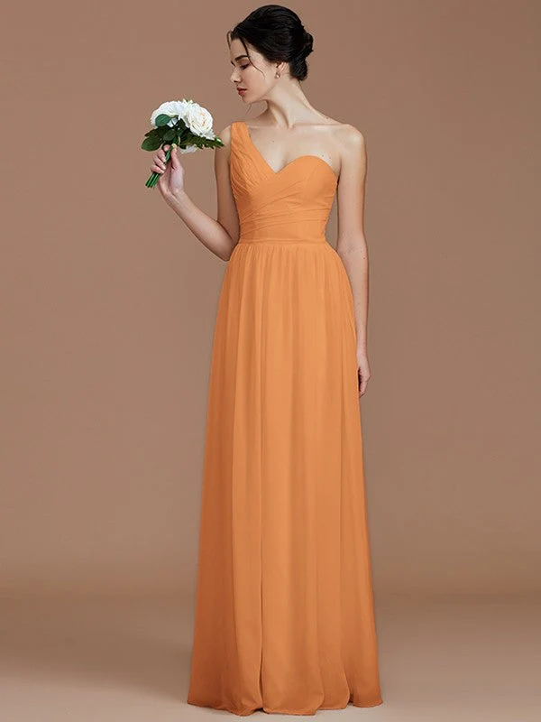 Classy Sleeveless One Shoulders Ruched Chiffon Bridesmaid Dresses - Image 24