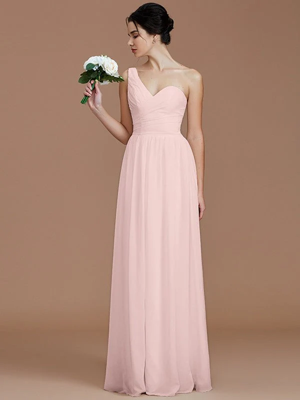 Classy Sleeveless One Shoulders Ruched Chiffon Bridesmaid Dresses - Image 25