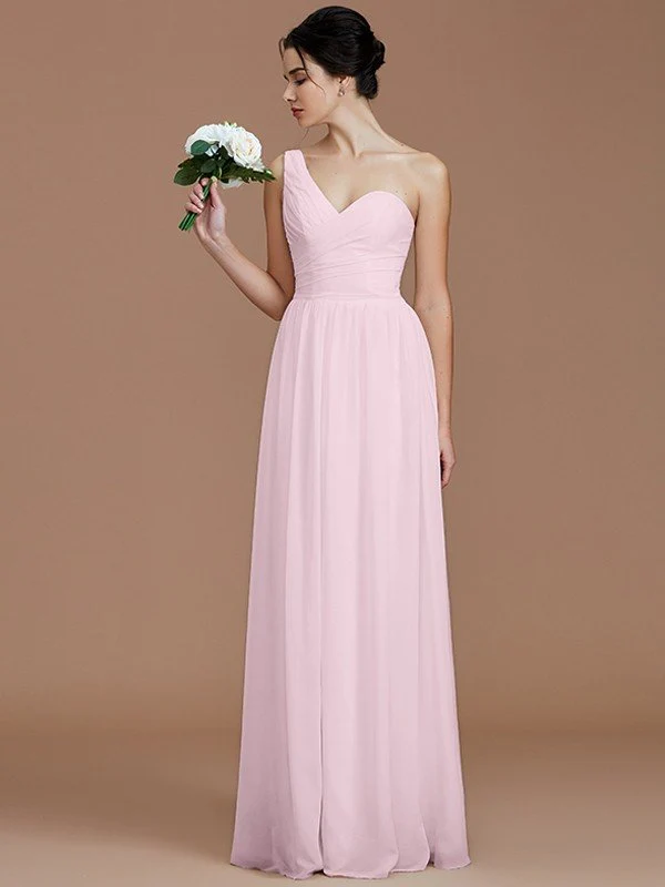 Classy Sleeveless One Shoulders Ruched Chiffon Bridesmaid Dresses - Image 26