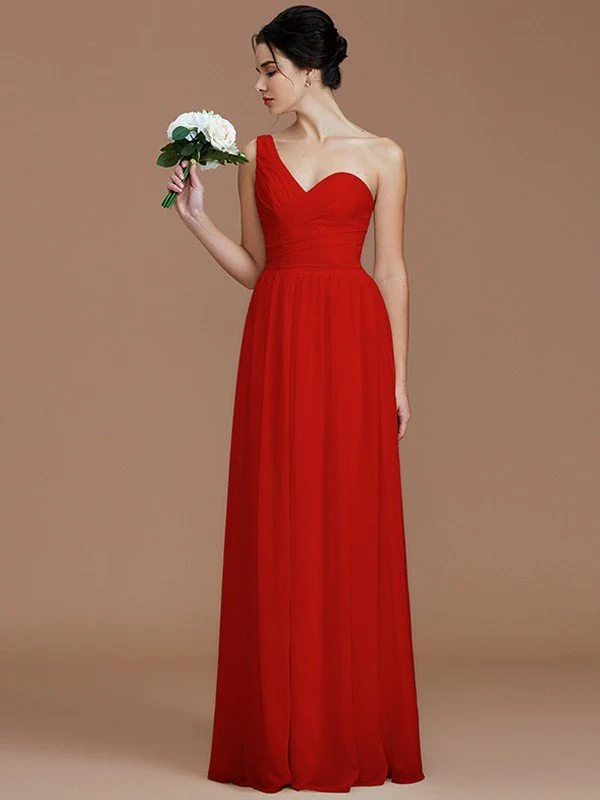 Classy Sleeveless One Shoulders Ruched Chiffon Bridesmaid Dresses - Image 27