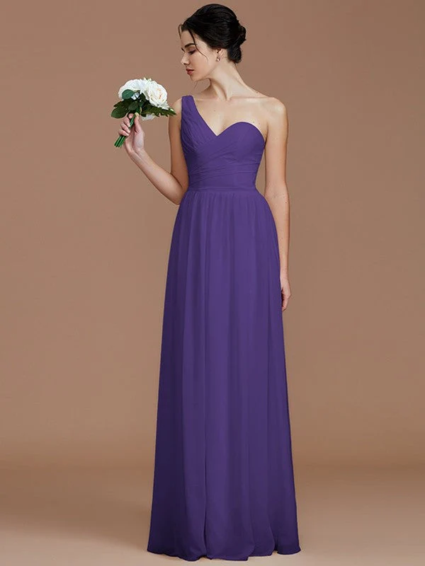 Classy Sleeveless One Shoulders Ruched Chiffon Bridesmaid Dresses - Image 28