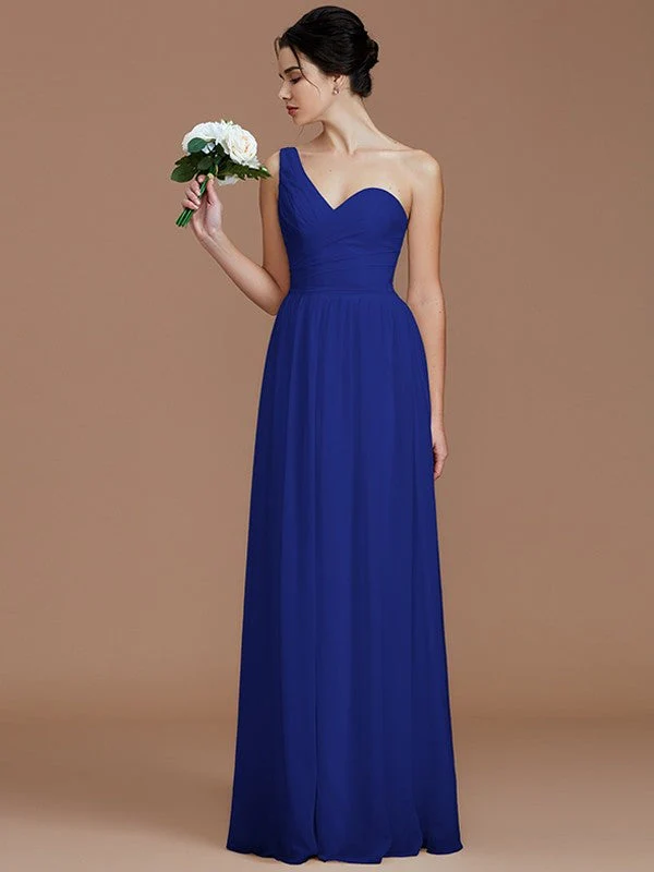 Classy Sleeveless One Shoulders Ruched Chiffon Bridesmaid Dresses - Image 29