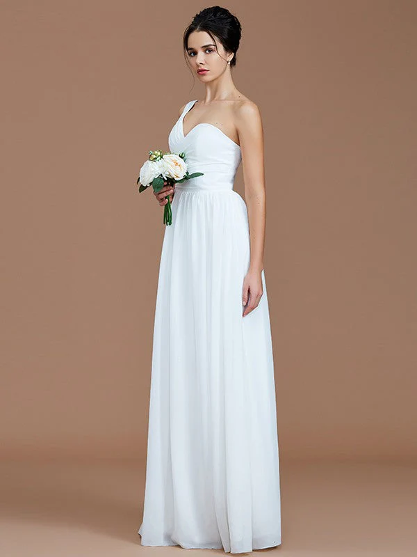 Classy Sleeveless One Shoulders Ruched Chiffon Bridesmaid Dresses - Image 3