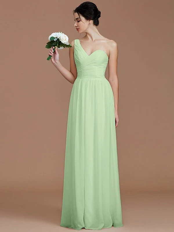 Classy Sleeveless One Shoulders Ruched Chiffon Bridesmaid Dresses - Image 30