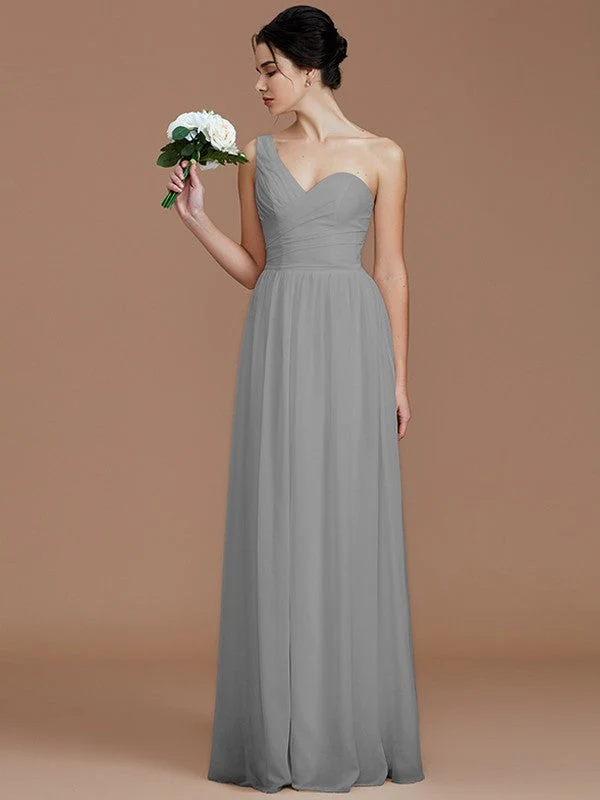 Classy Sleeveless One Shoulders Ruched Chiffon Bridesmaid Dresses - Image 31