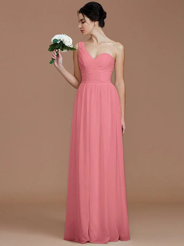 Classy Sleeveless One Shoulders Ruched Chiffon Bridesmaid Dresses - Image 32