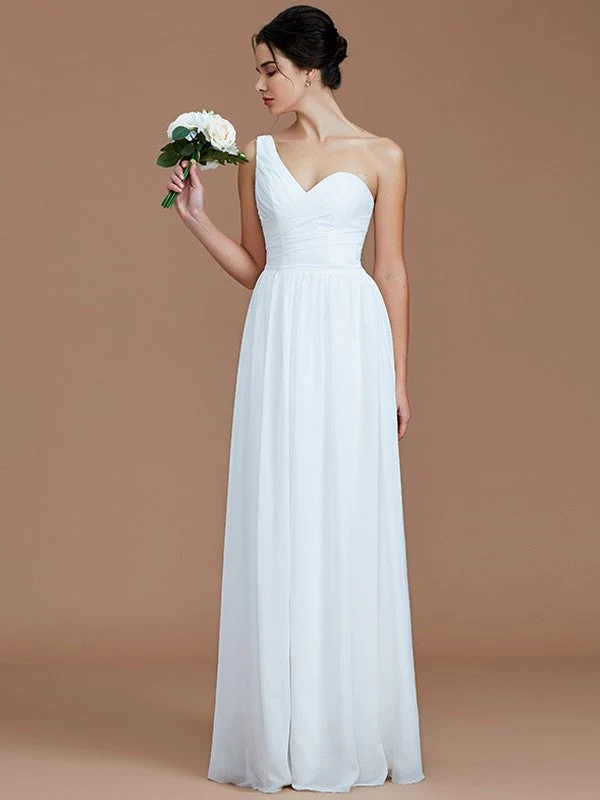 Classy Sleeveless One Shoulders Ruched Chiffon Bridesmaid Dresses - Image 33