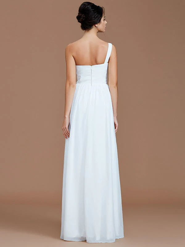 Classy Sleeveless One Shoulders Ruched Chiffon Bridesmaid Dresses - Image 34