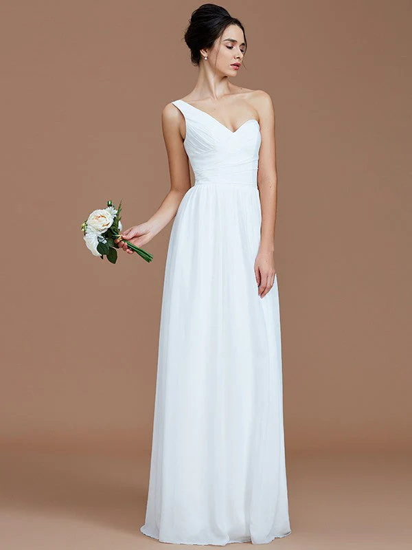 Classy Sleeveless One Shoulders Ruched Chiffon Bridesmaid Dresses - Image 4