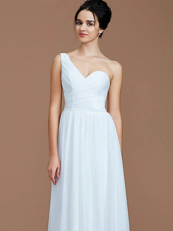 Classy Sleeveless One Shoulders Ruched Chiffon Bridesmaid Dresses - Image 5