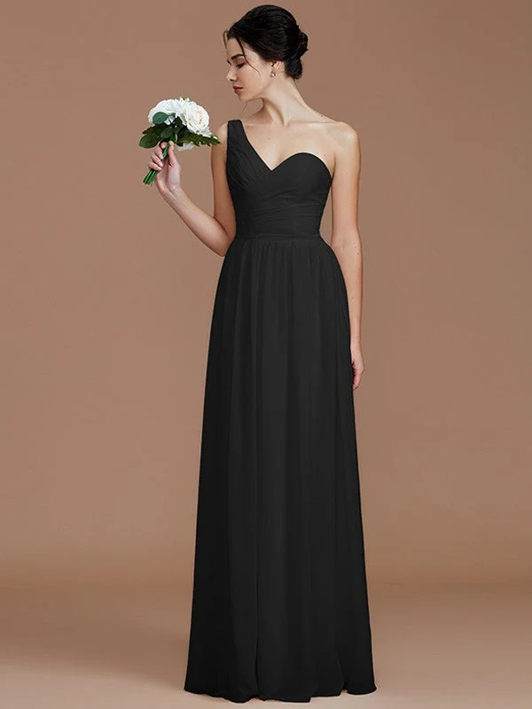 Classy Sleeveless One Shoulders Ruched Chiffon Bridesmaid Dresses - Image 6