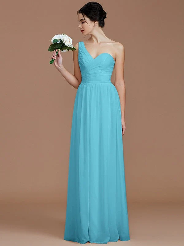Classy Sleeveless One Shoulders Ruched Chiffon Bridesmaid Dresses - Image 7