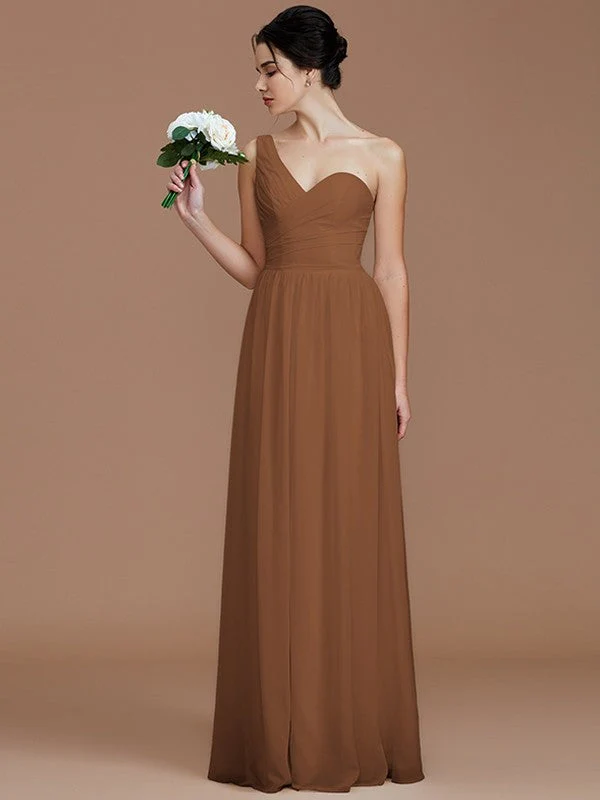 Classy Sleeveless One Shoulders Ruched Chiffon Bridesmaid Dresses - Image 8
