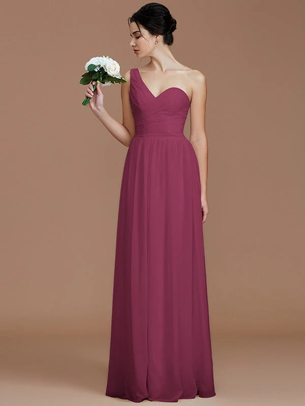 Classy Sleeveless One Shoulders Ruched Chiffon Bridesmaid Dresses - Image 9