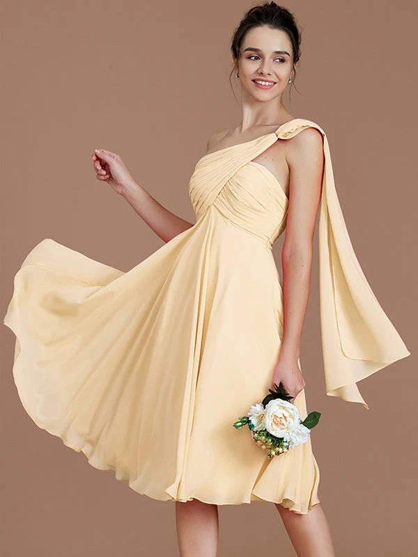Classy Sleeveless One Shoulders Ruched Short/Mini Chiffon Bridesmaid Dresses - Image 10