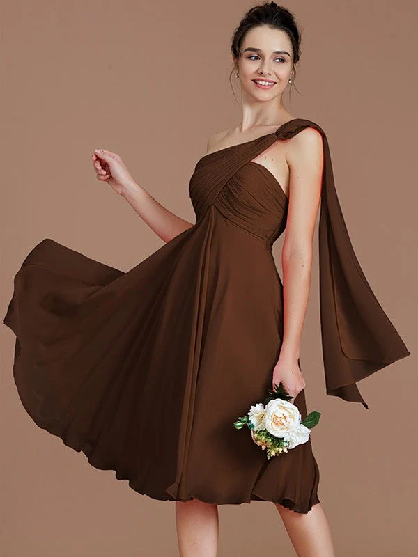 Classy Sleeveless One Shoulders Ruched Short/Mini Chiffon Bridesmaid Dresses - Image 11