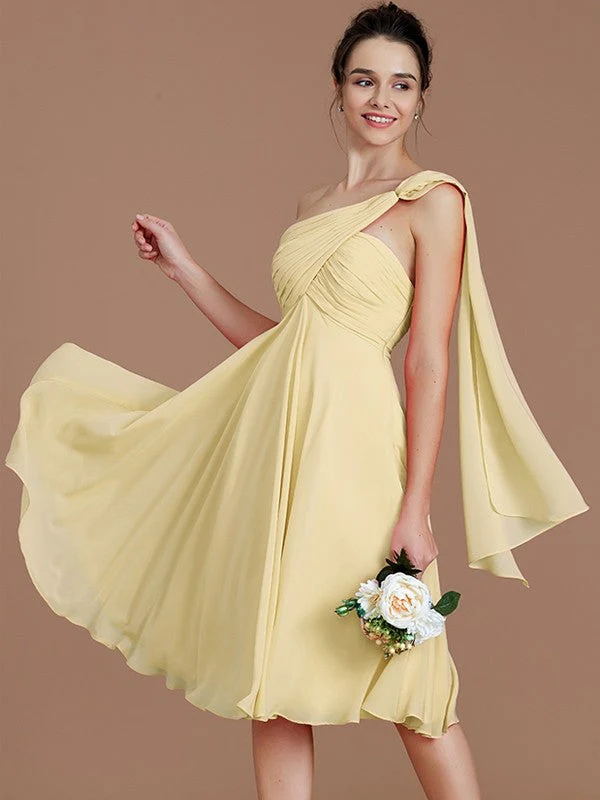 Classy Sleeveless One Shoulders Ruched Short/Mini Chiffon Bridesmaid Dresses - Image 12
