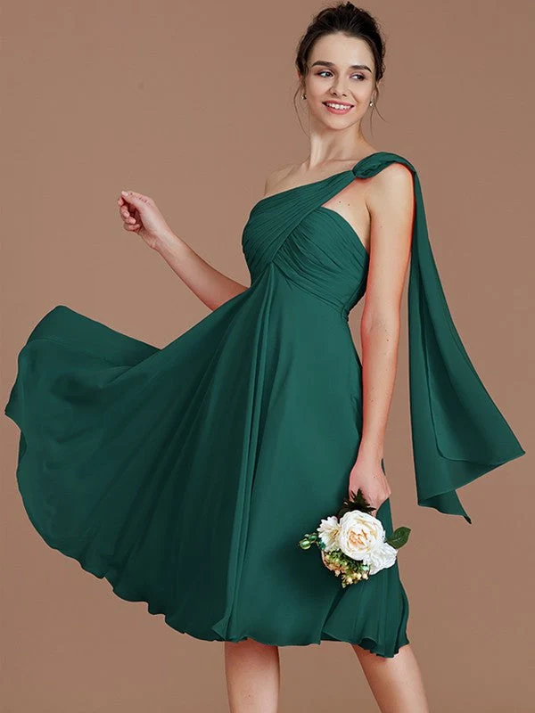 Classy Sleeveless One Shoulders Ruched Short/Mini Chiffon Bridesmaid Dresses - Image 13
