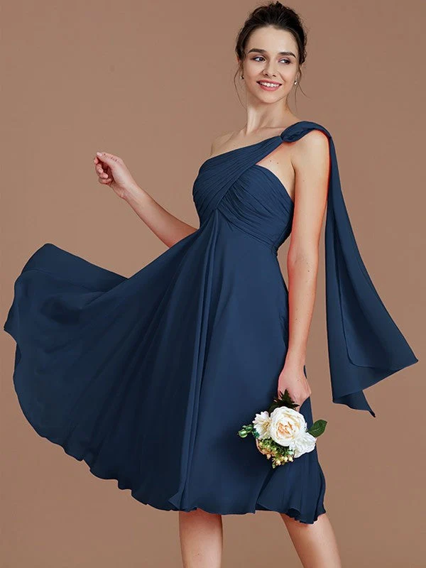 Classy Sleeveless One Shoulders Ruched Short/Mini Chiffon Bridesmaid Dresses - Image 14