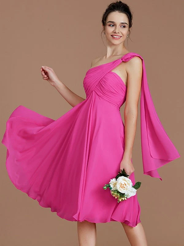 Classy Sleeveless One Shoulders Ruched Short/Mini Chiffon Bridesmaid Dresses - Image 15