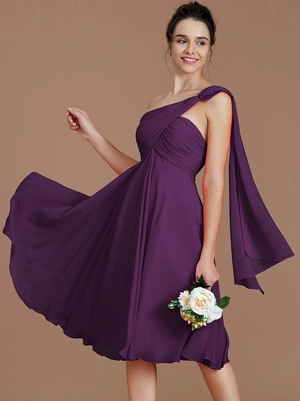 Classy Sleeveless One Shoulders Ruched Short/Mini Chiffon Bridesmaid Dresses - Image 17