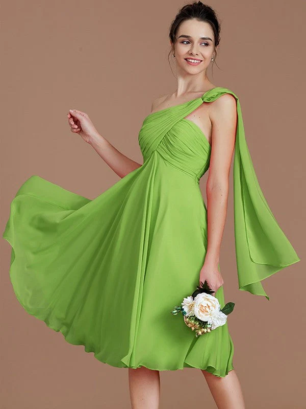 Classy Sleeveless One Shoulders Ruched Short/Mini Chiffon Bridesmaid Dresses - Image 18