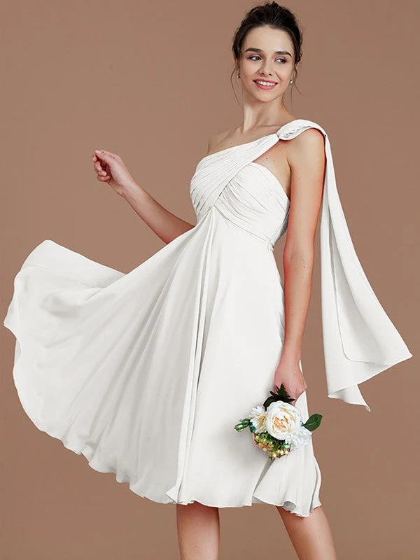 Classy Sleeveless One Shoulders Ruched Short/Mini Chiffon Bridesmaid Dresses - Image 20