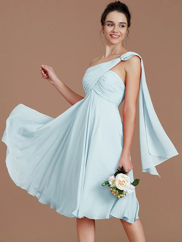 Classy Sleeveless One Shoulders Ruched Short/Mini Chiffon Bridesmaid Dresses - Image 22