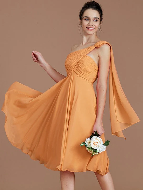 Classy Sleeveless One Shoulders Ruched Short/Mini Chiffon Bridesmaid Dresses - Image 24