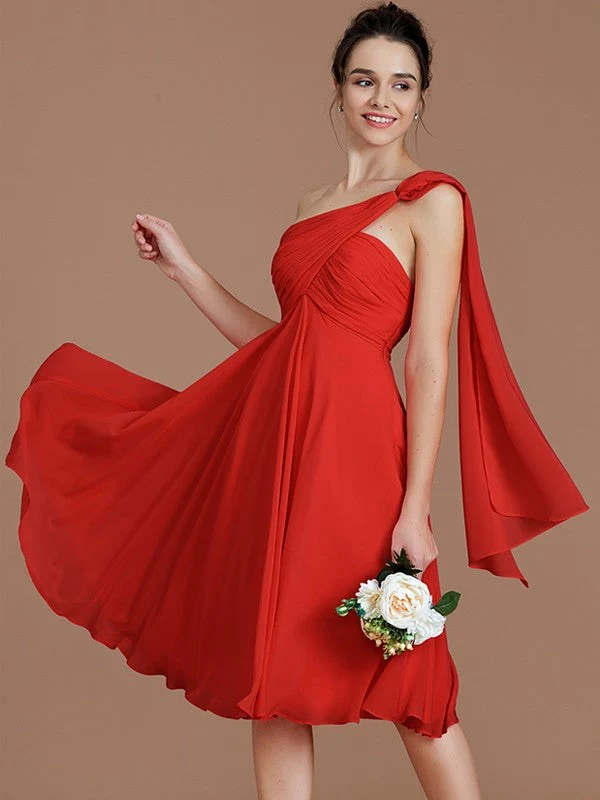 Classy Sleeveless One Shoulders Ruched Short/Mini Chiffon Bridesmaid Dresses - Image 27