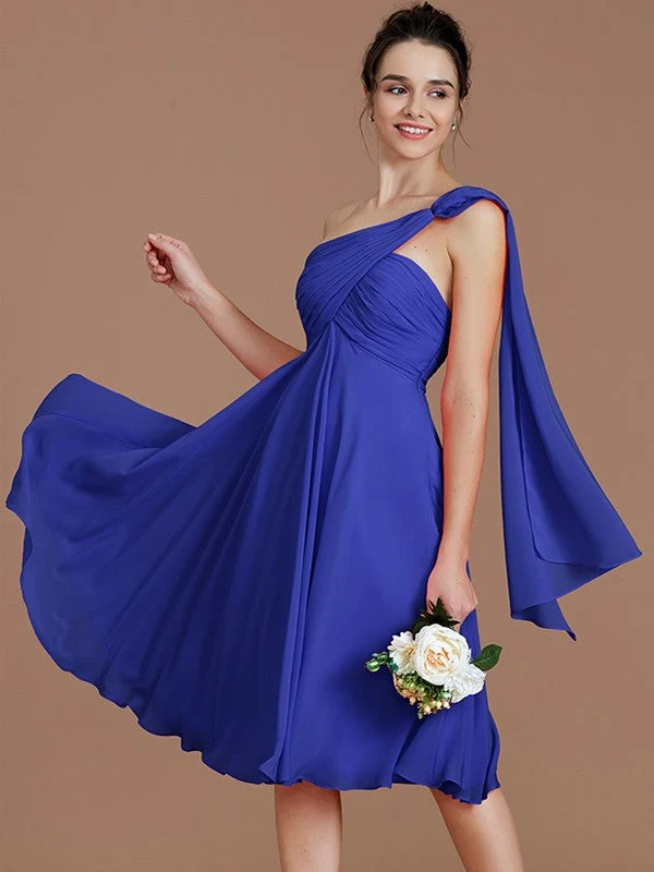 Classy Sleeveless One Shoulders Ruched Short/Mini Chiffon Bridesmaid Dresses - Image 29