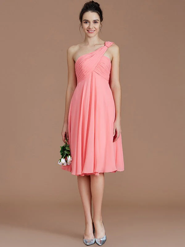Classy Sleeveless One Shoulders Ruched Short/Mini Chiffon Bridesmaid Dresses - Image 3