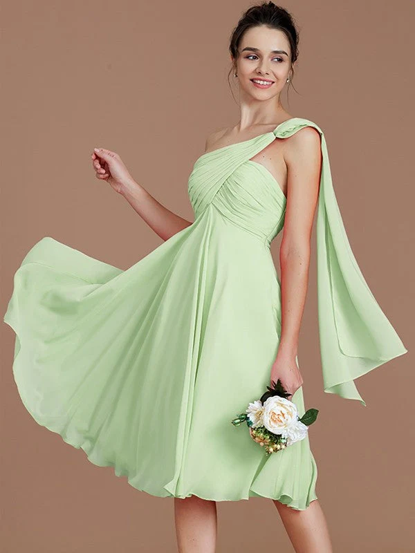Classy Sleeveless One Shoulders Ruched Short/Mini Chiffon Bridesmaid Dresses - Image 30