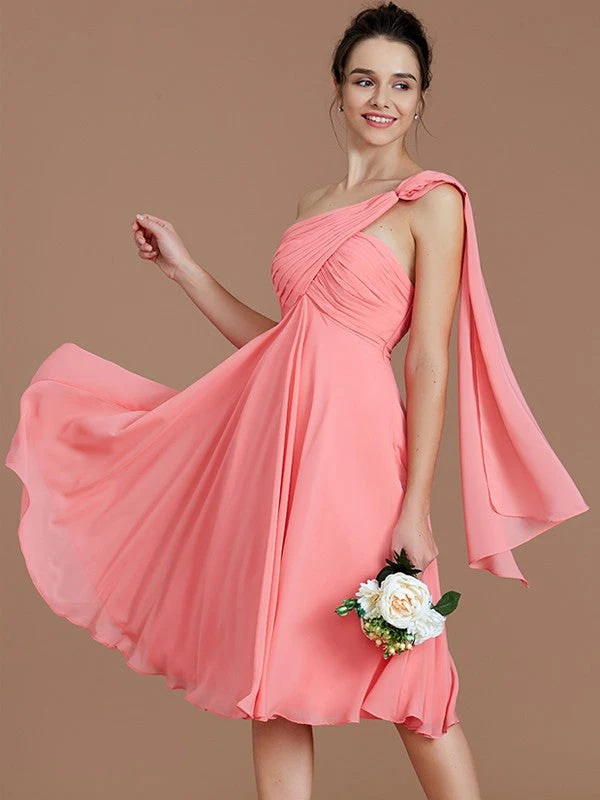 Classy Sleeveless One Shoulders Ruched Short/Mini Chiffon Bridesmaid Dresses - Image 32