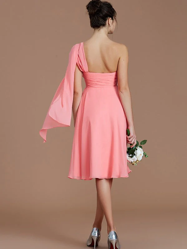 Classy Sleeveless One Shoulders Ruched Short/Mini Chiffon Bridesmaid Dresses - Image 34