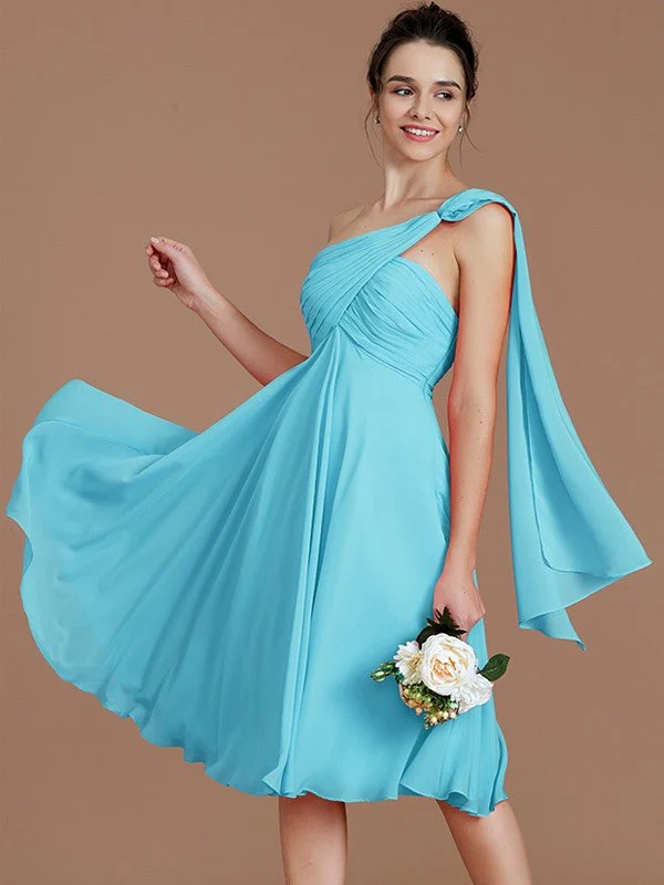 Classy Sleeveless One Shoulders Ruched Short/Mini Chiffon Bridesmaid Dresses - Image 7